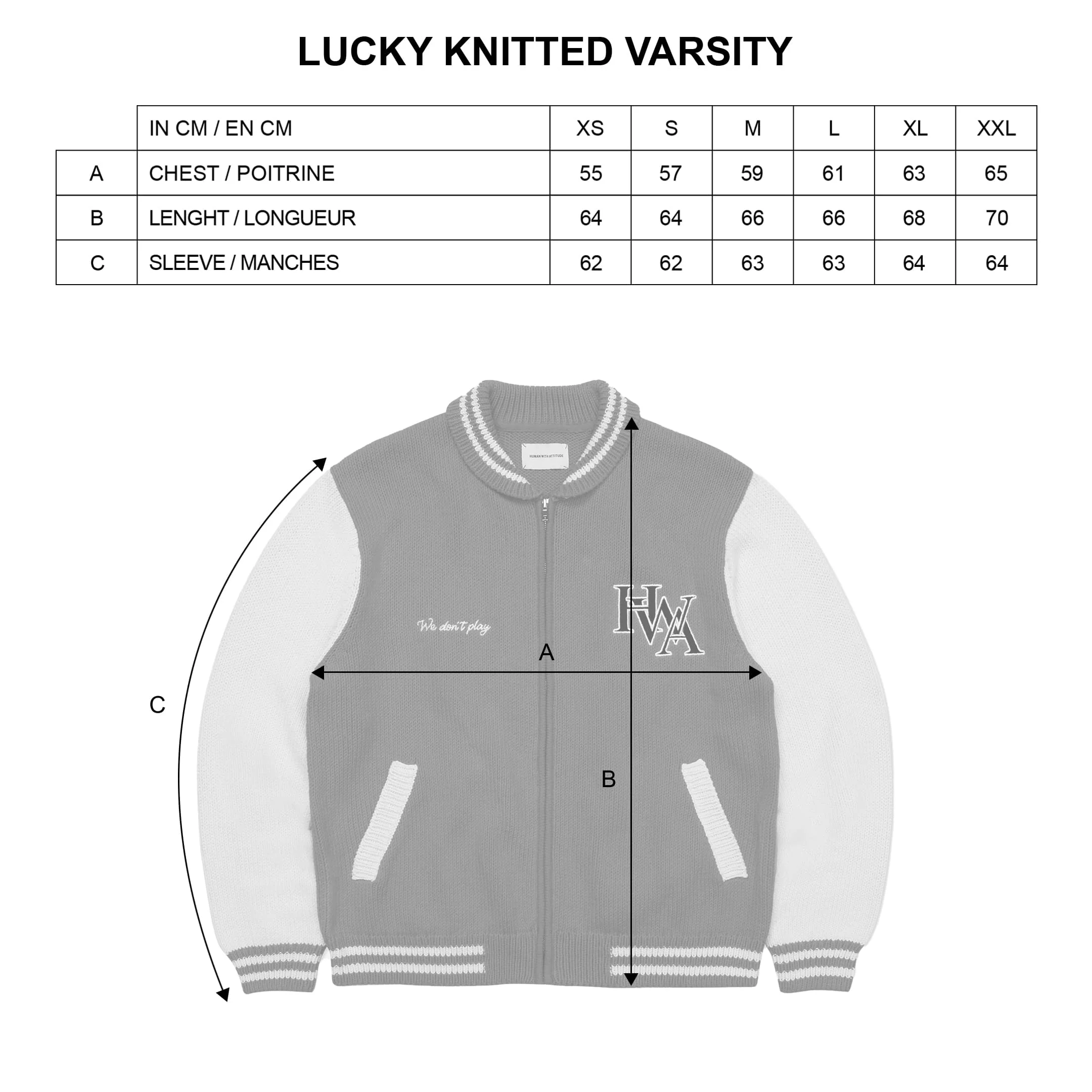 Lucky Varsity Knitted Size Guide