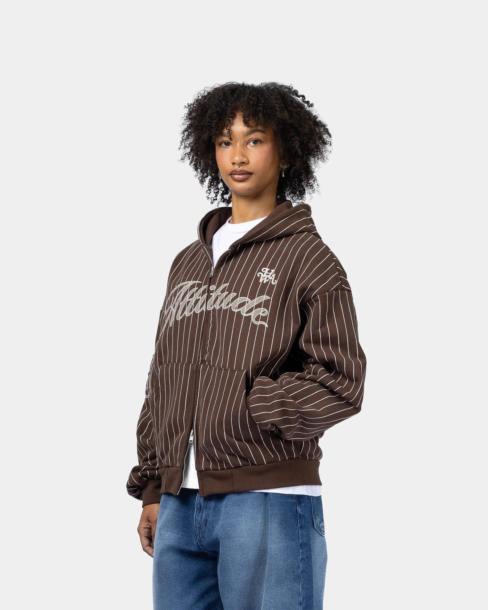 Baseball Hooded Zip Sweatshirt - Brown