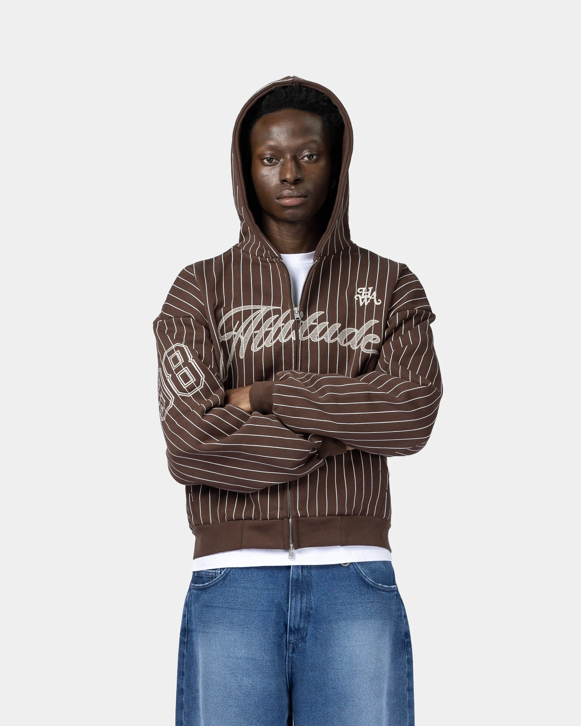 Baseball Hooded Zip Sweatshirt - Brown