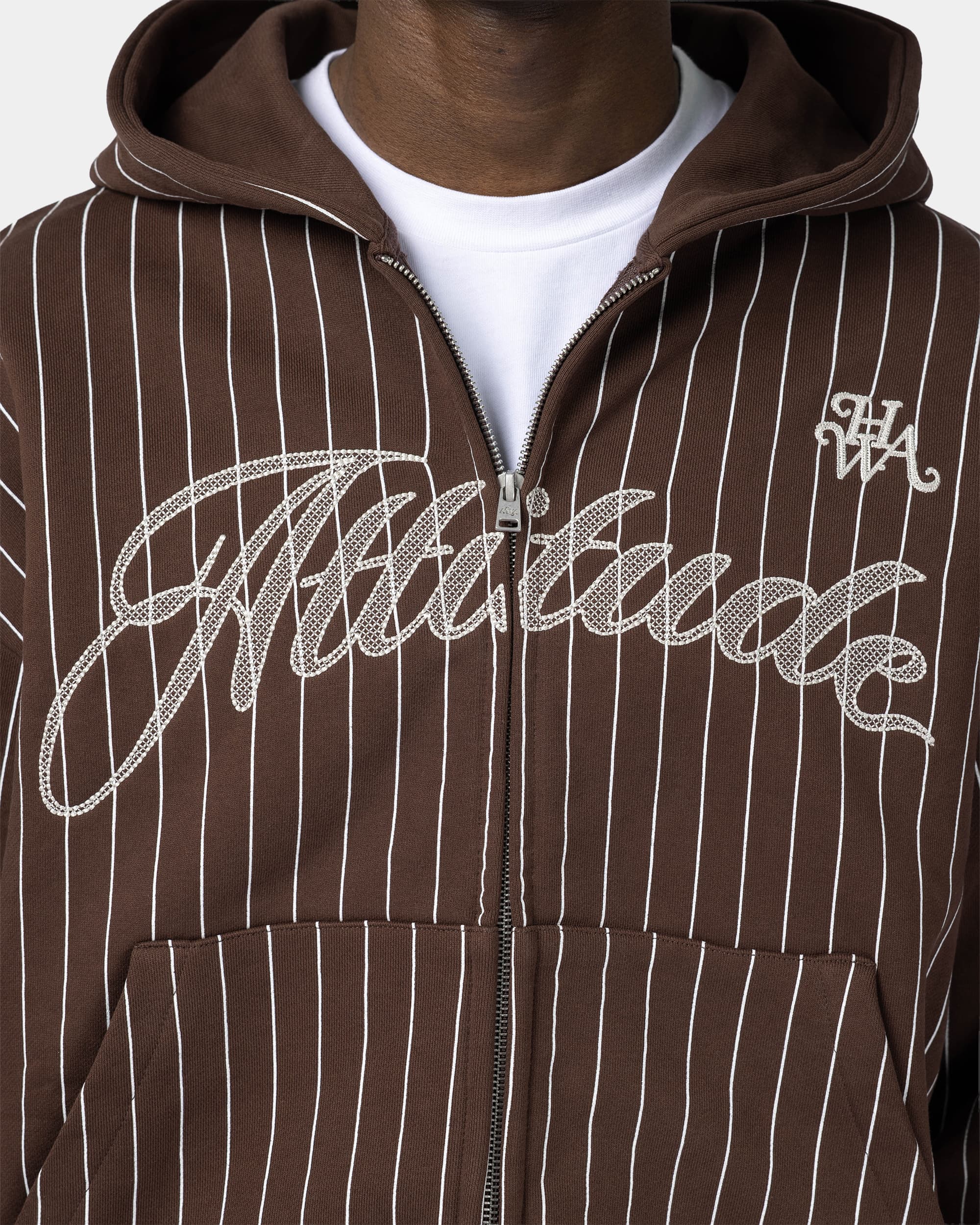 Baseball Hooded Zip Sweatshirt - Brown
