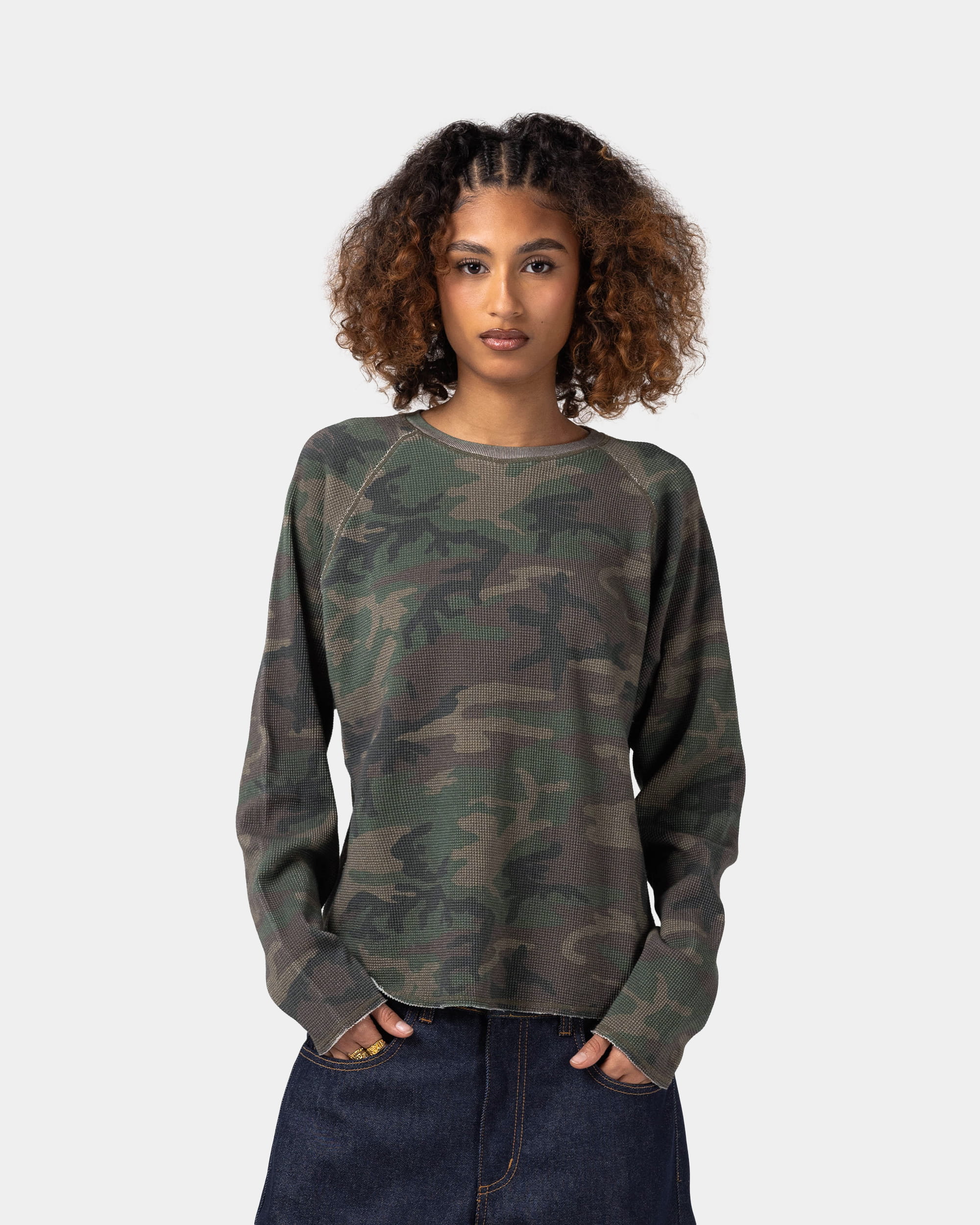 Long Sleeve Waffle Knit T-Shirt - Camo