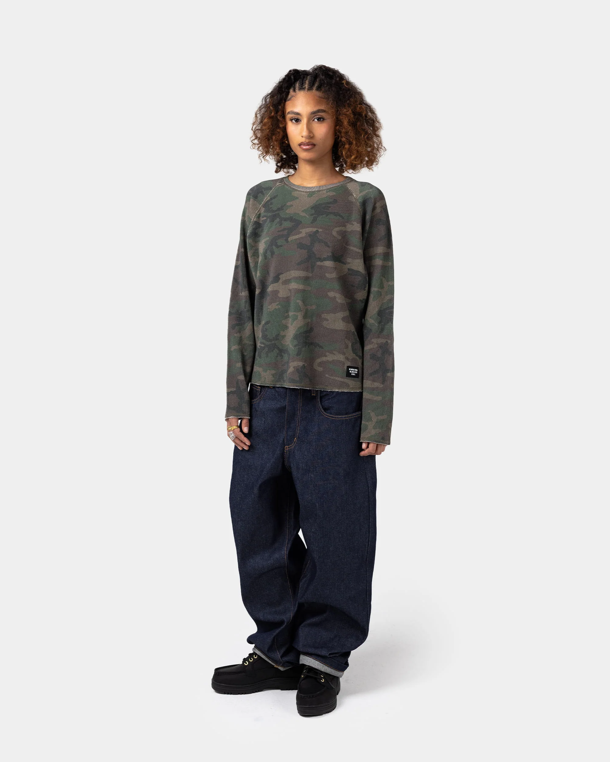 Long Sleeve Waffle Knit T-Shirt - Camo