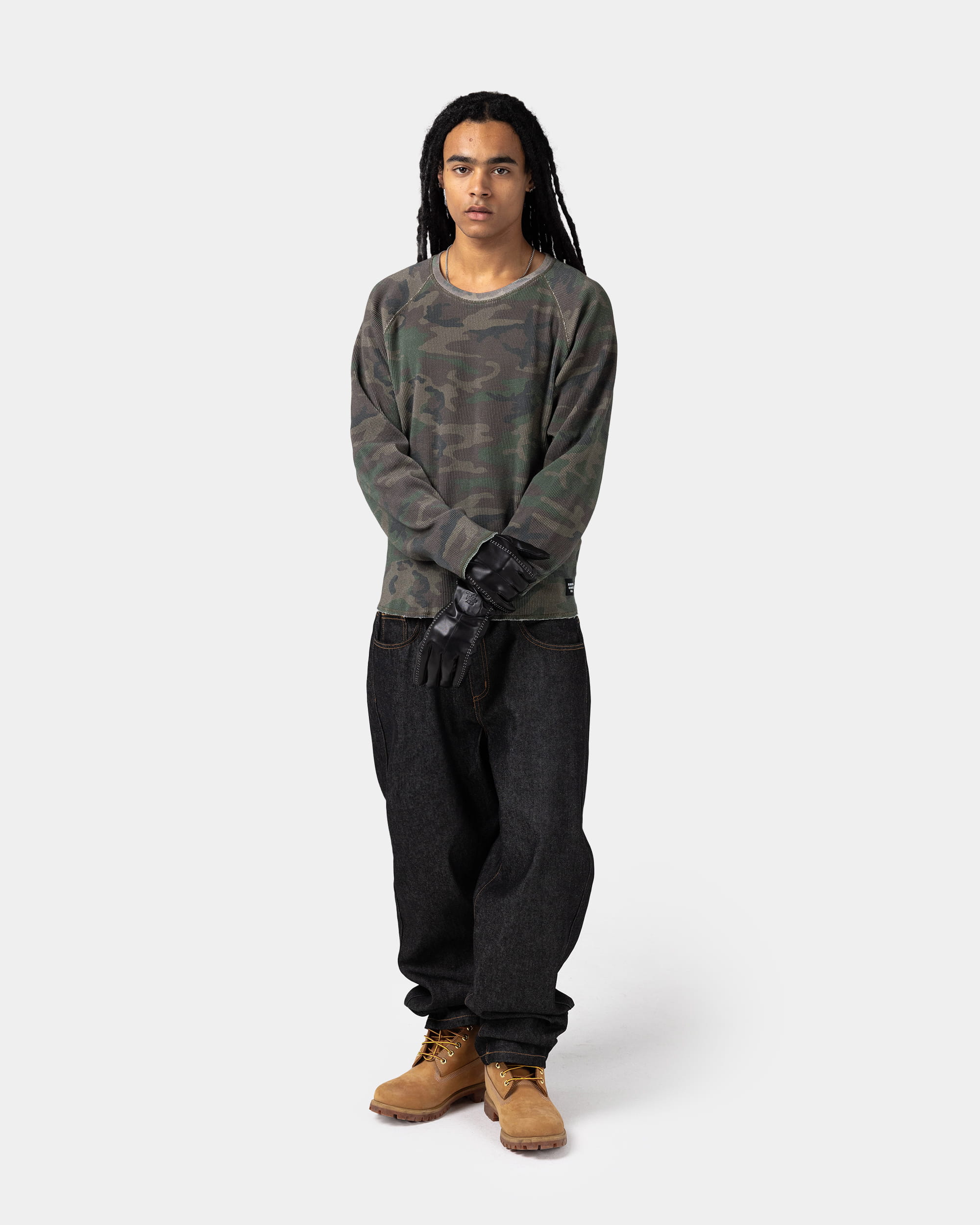 Long Sleeve Waffle Knit T-Shirt - Camo