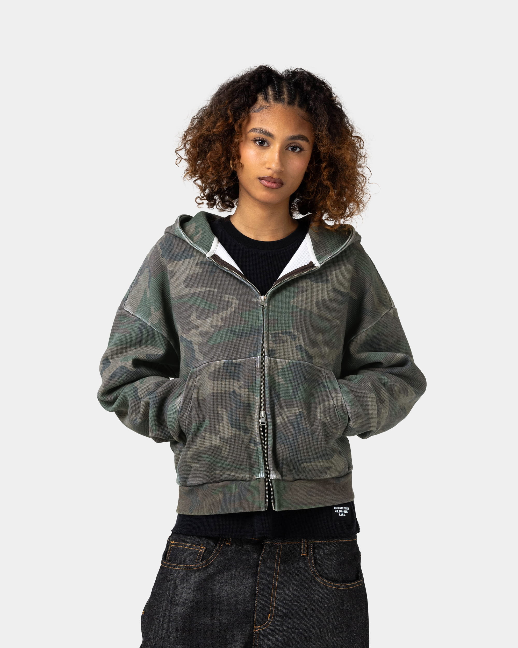Zip-up hoodie in waffle knit