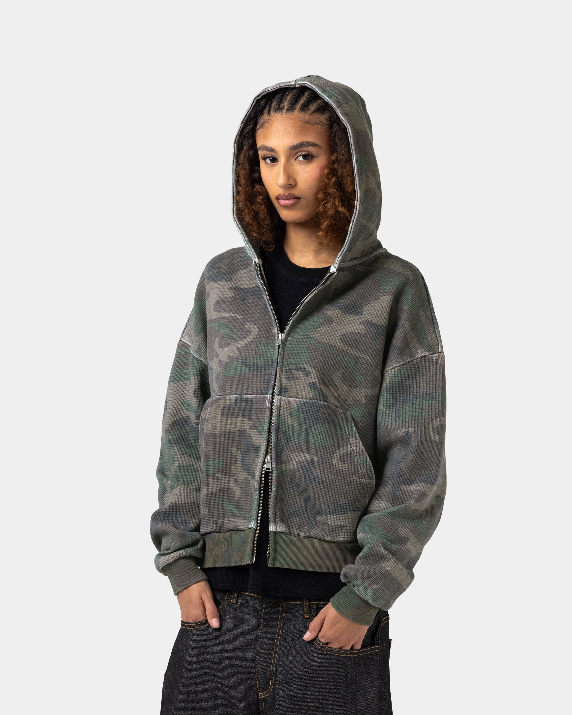 Zip-up hoodie in waffle knit