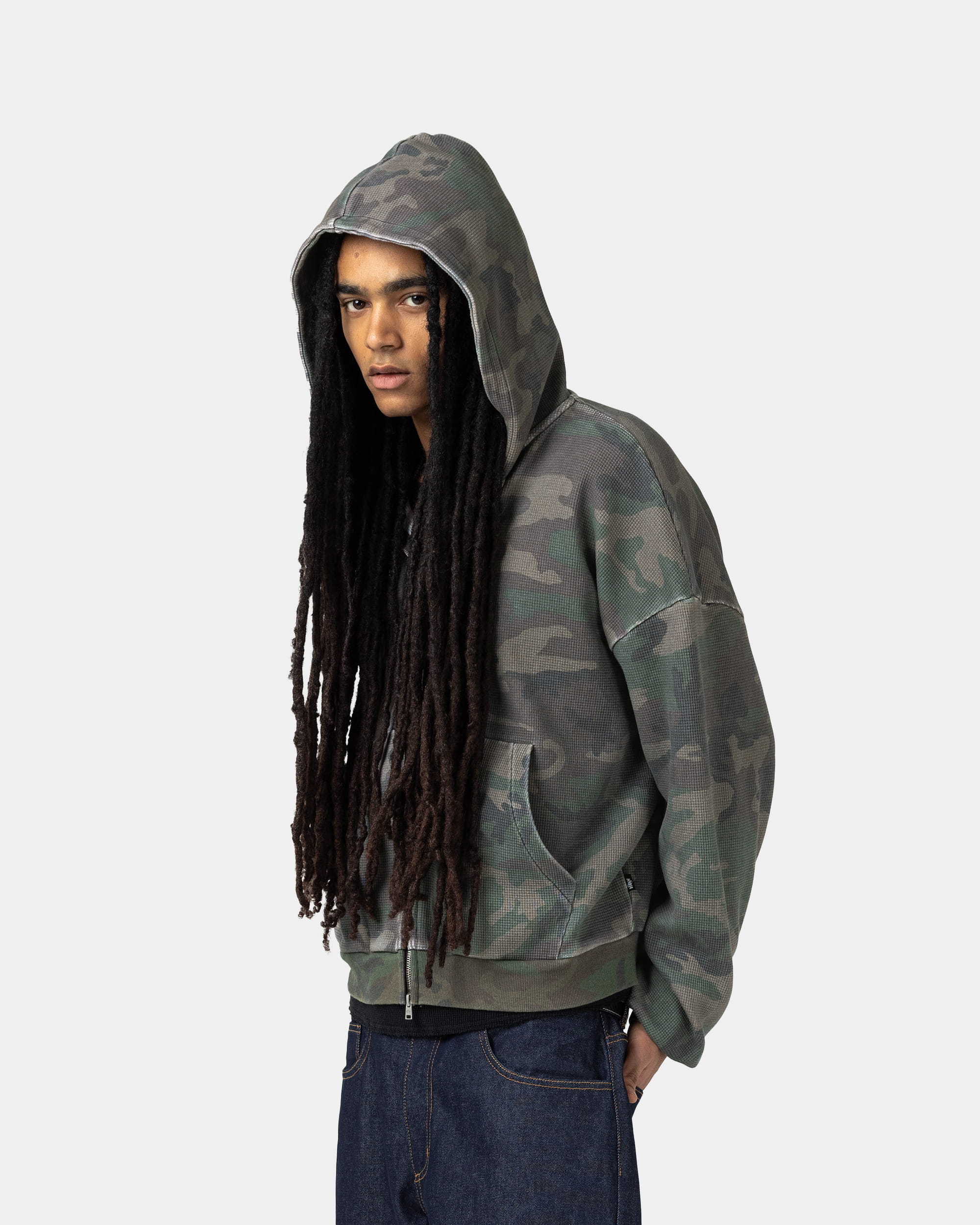 Zip-up hoodie in waffle knit