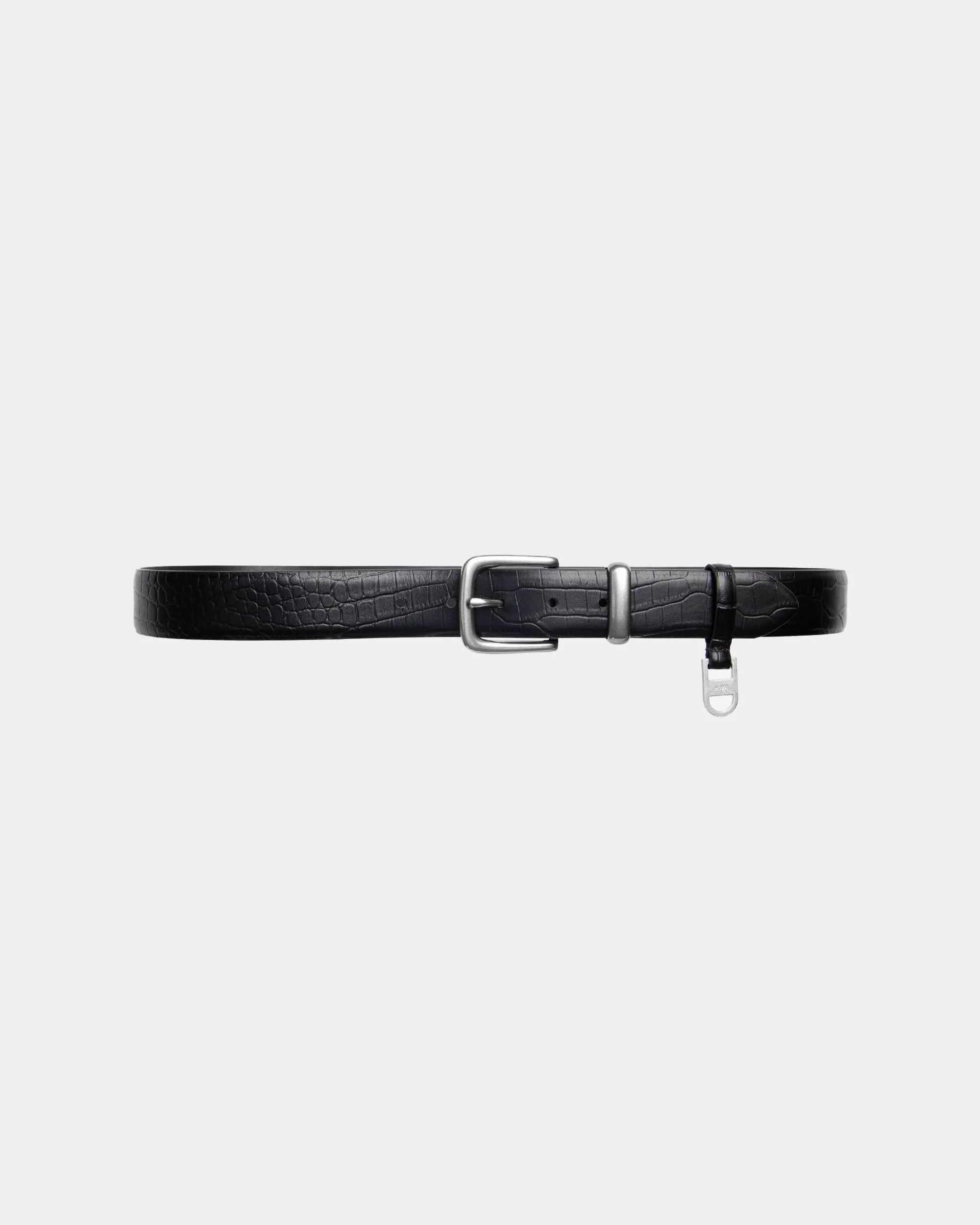 Crocodile-effect leather belt with key ring