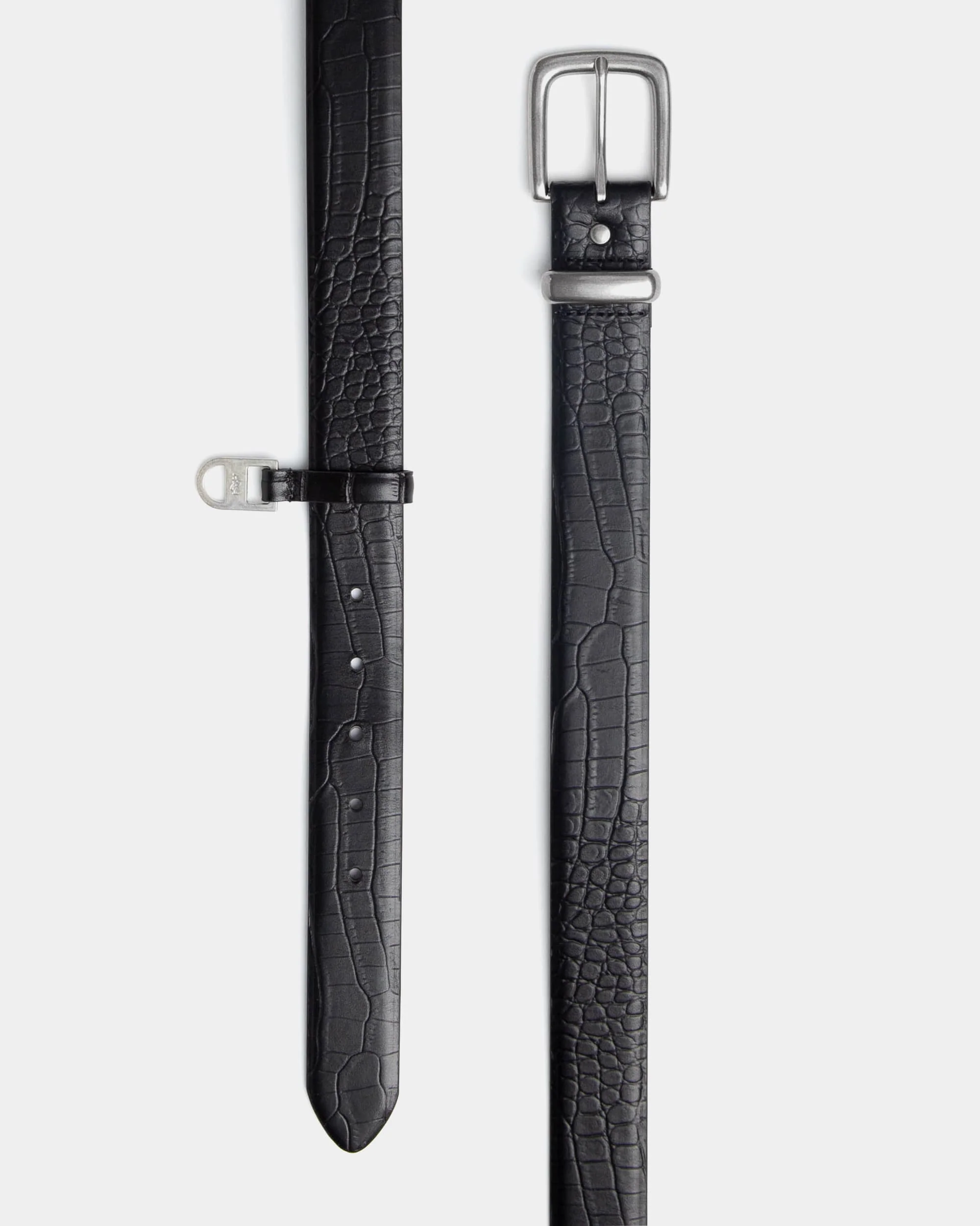 Crocodile-effect leather belt with key ring