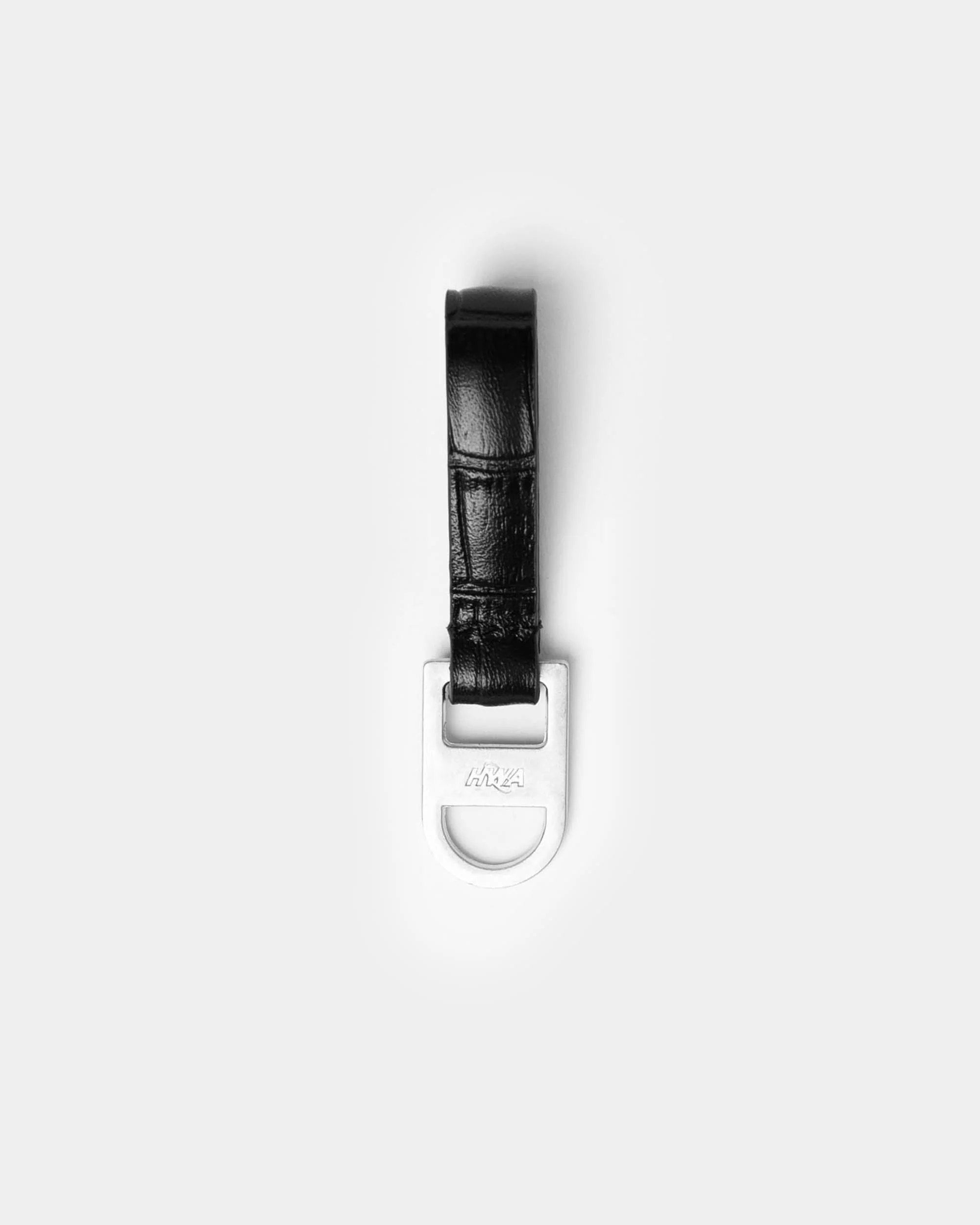 Crocodile-effect leather belt with key ring
