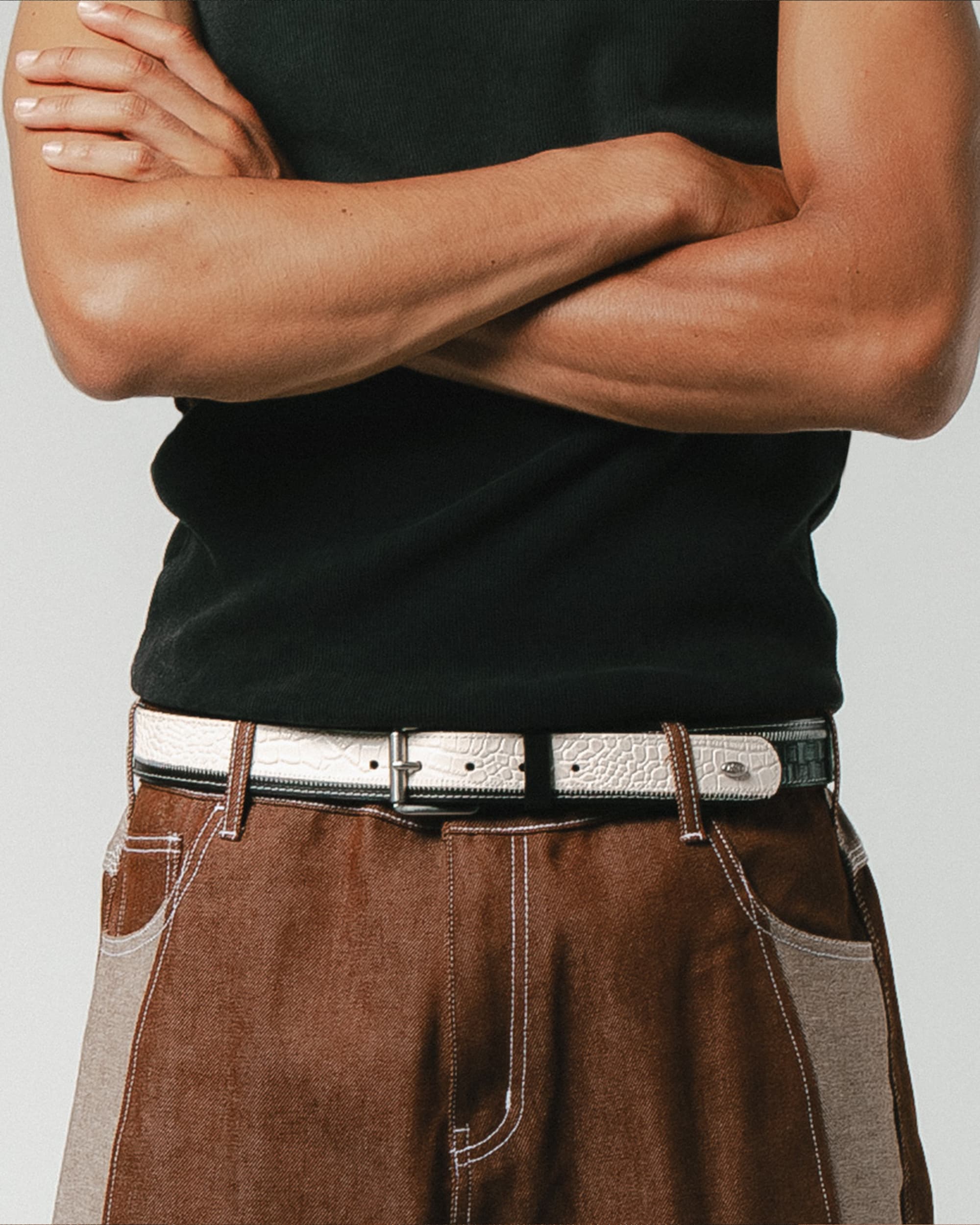 Patchwork leather belt