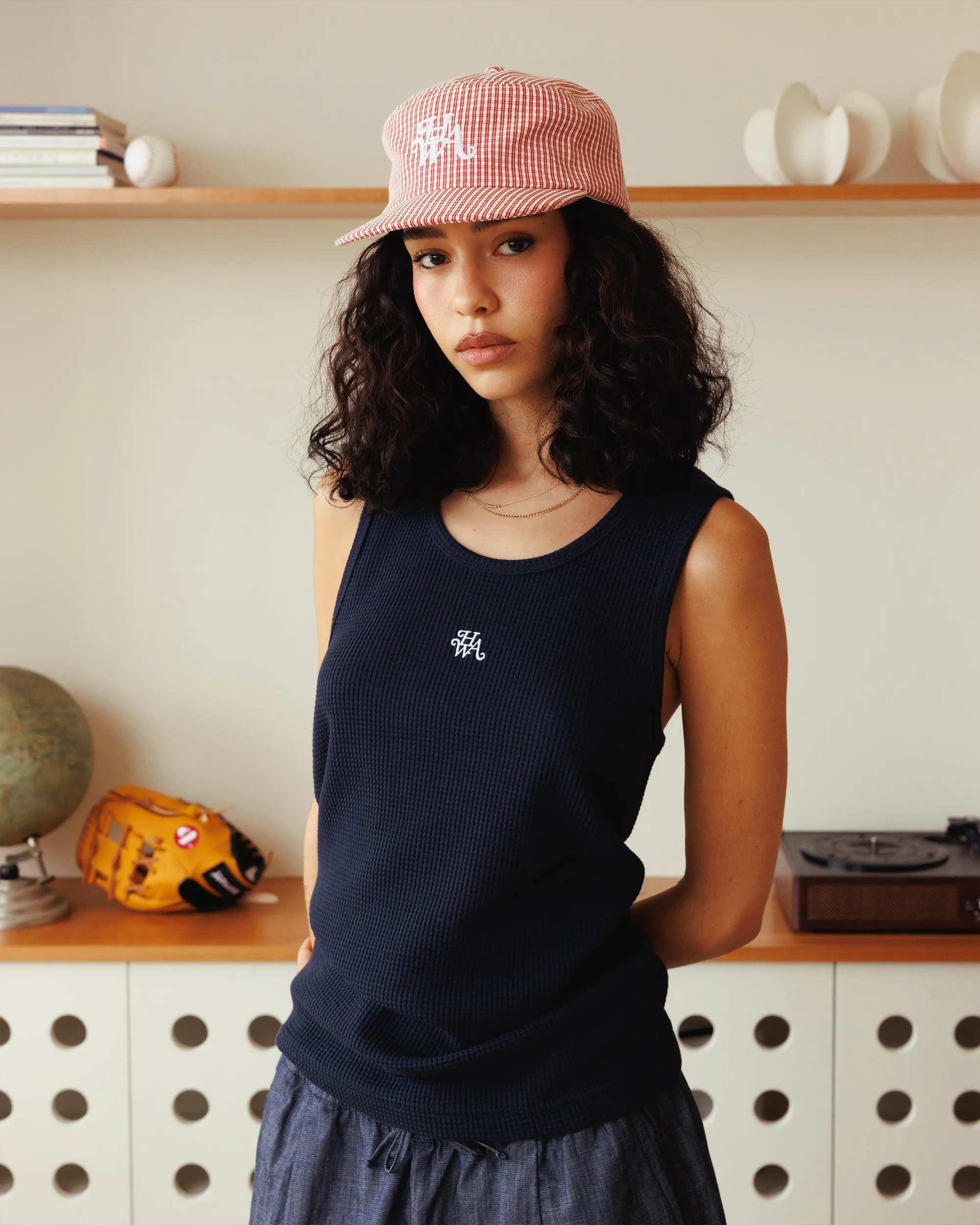 Monogram Waffle Tank Top - Navy