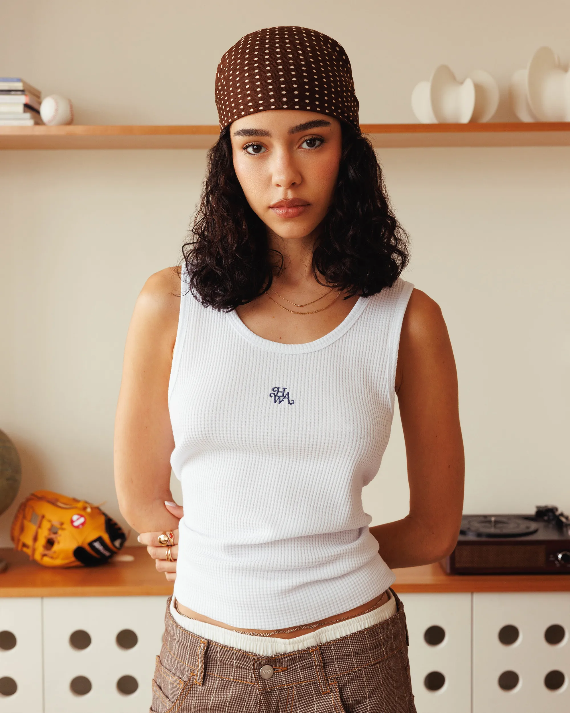 Waffle Monogram Tank Top - White