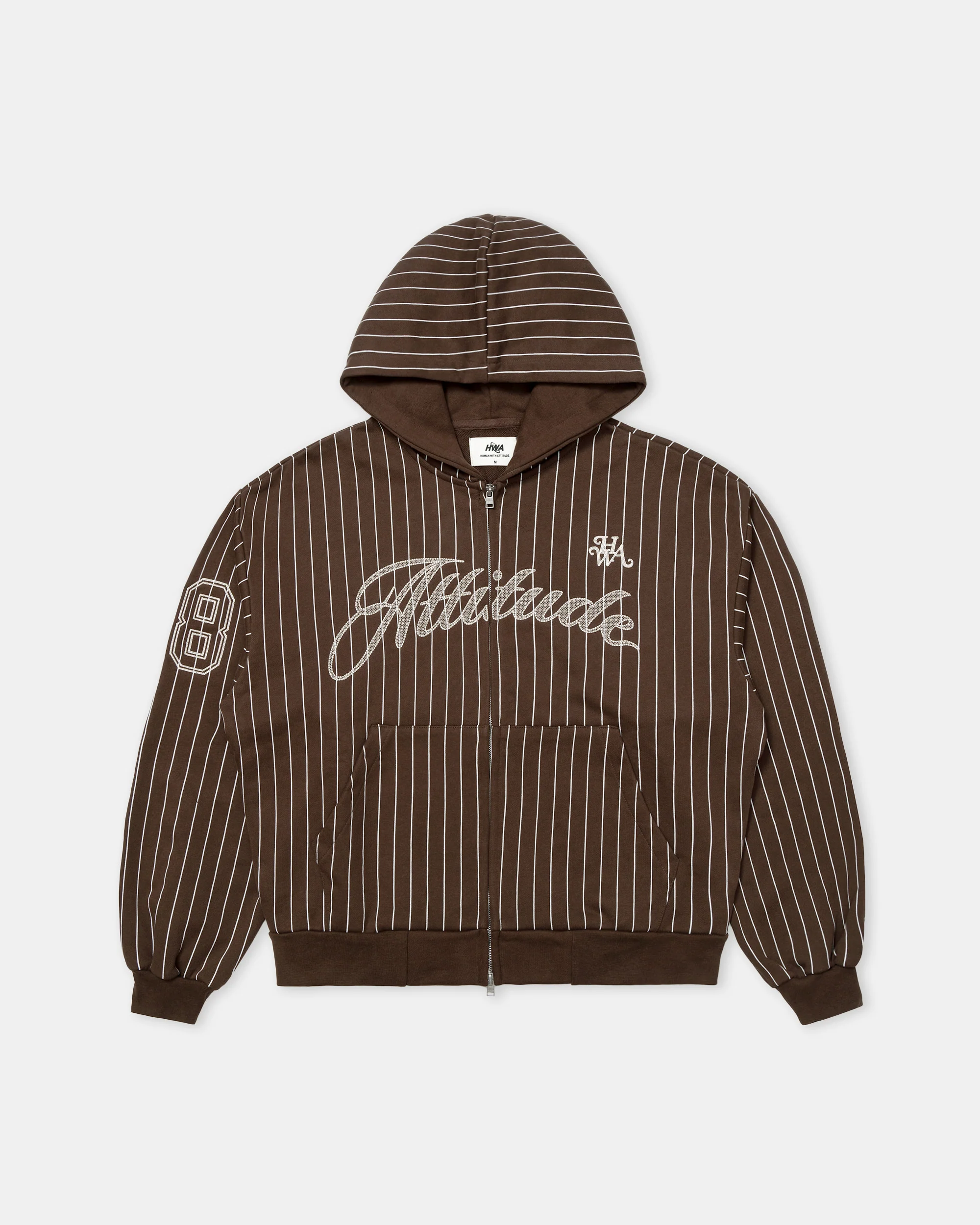 Baseball Hooded Zip Sweatshirt - Brown
