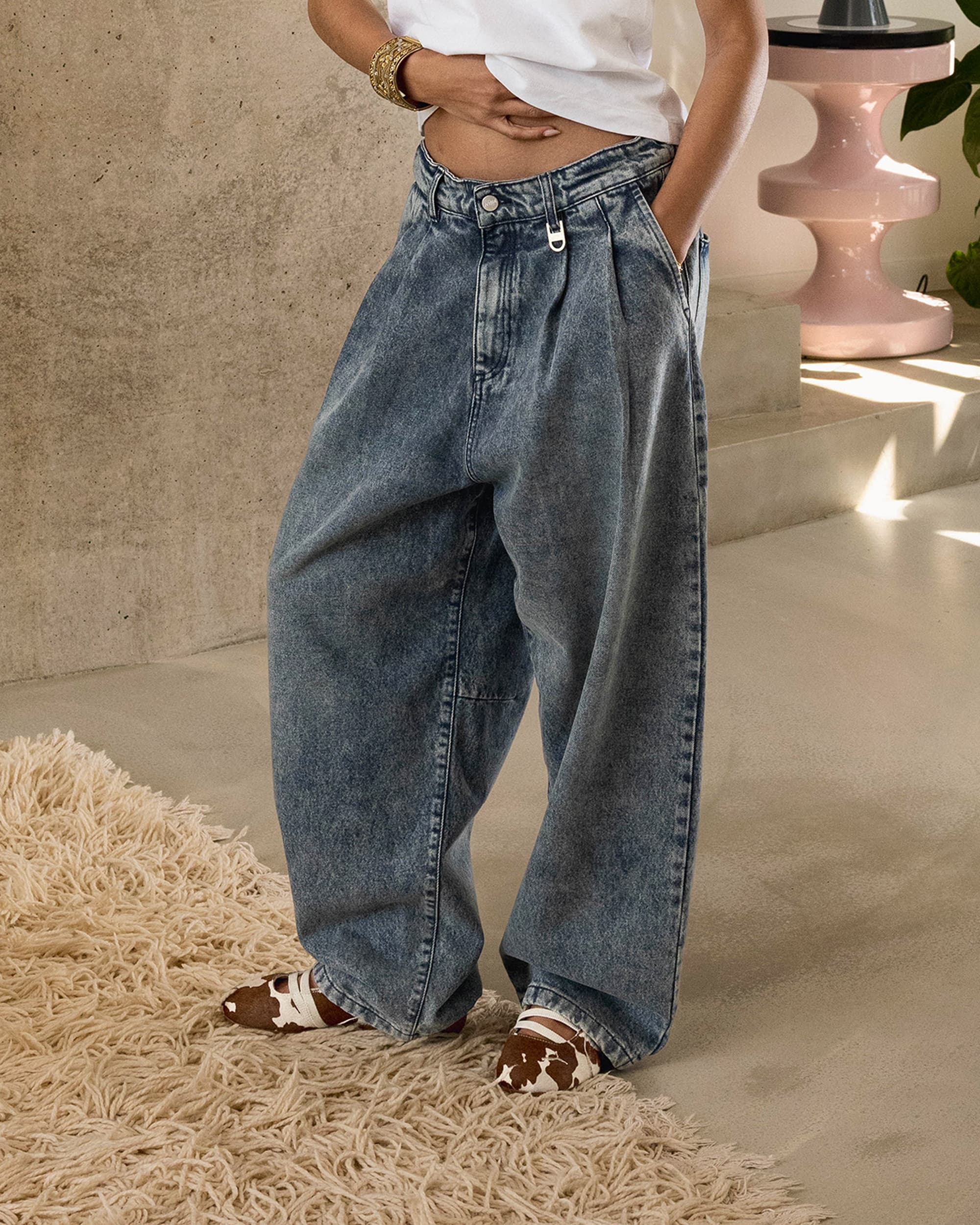 Pleated Onigiri Jeans - Washed Indigo