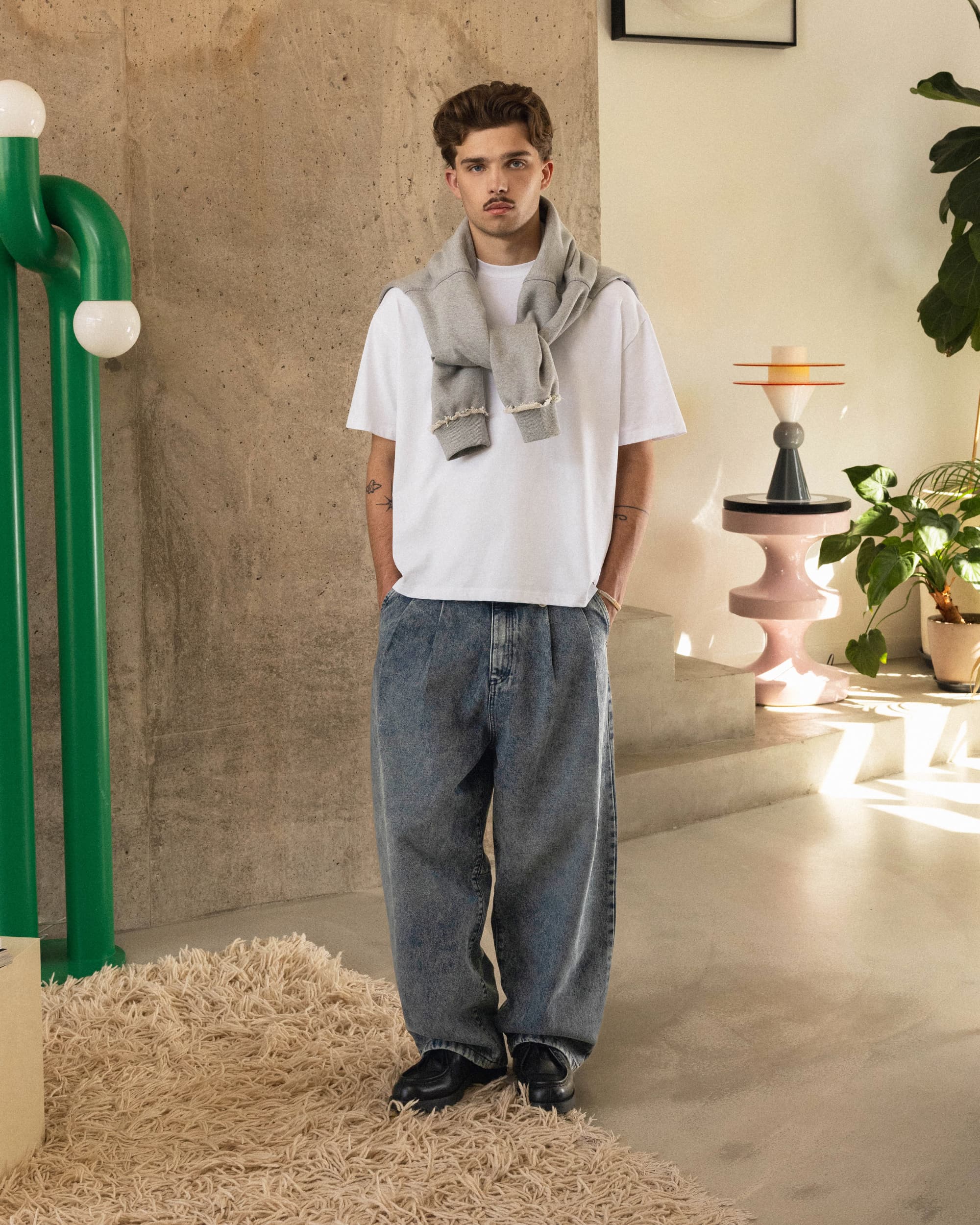 Pleated Onigiri Jeans - Washed Indigo