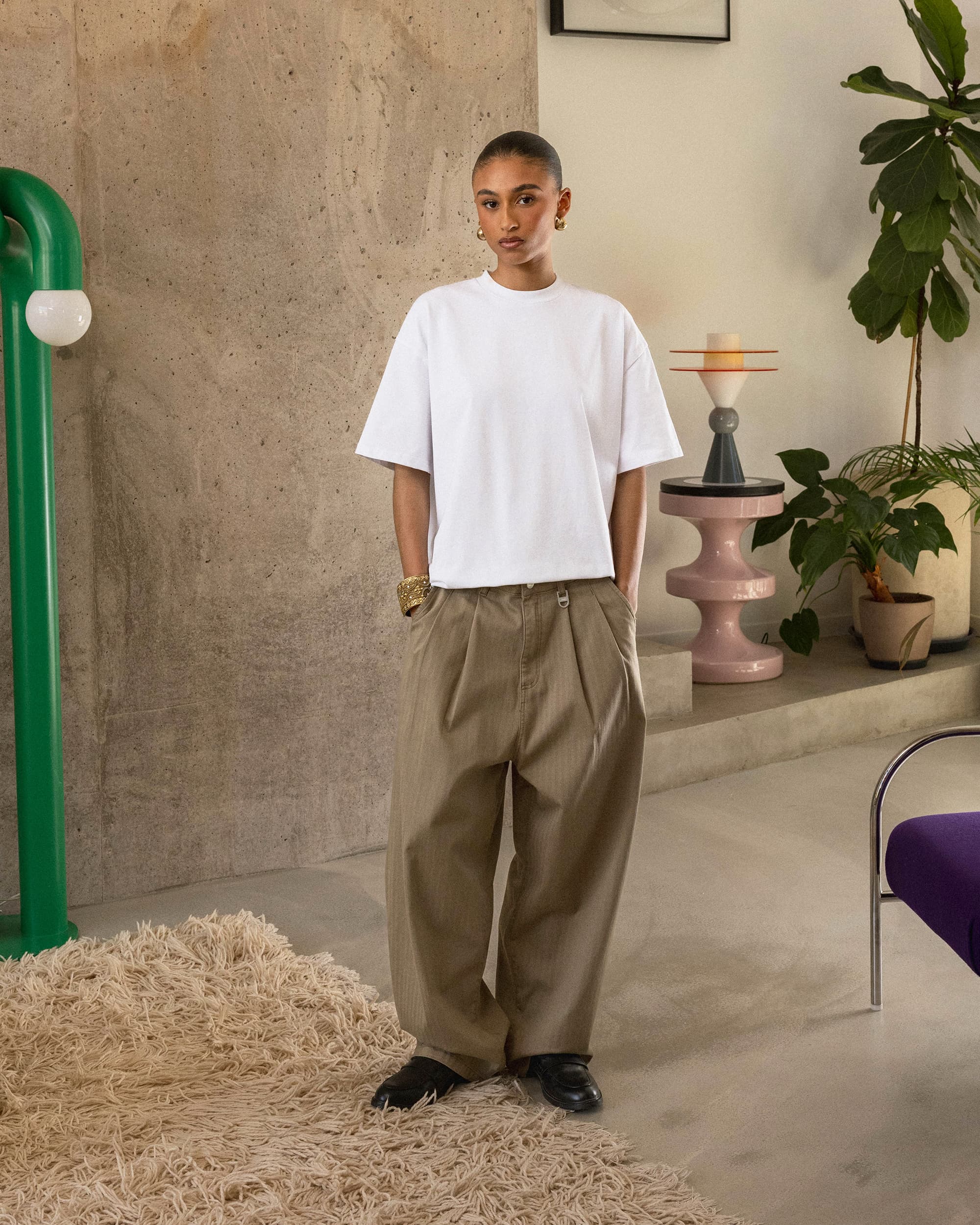 Pleated Onigiri Herringbone Trousers