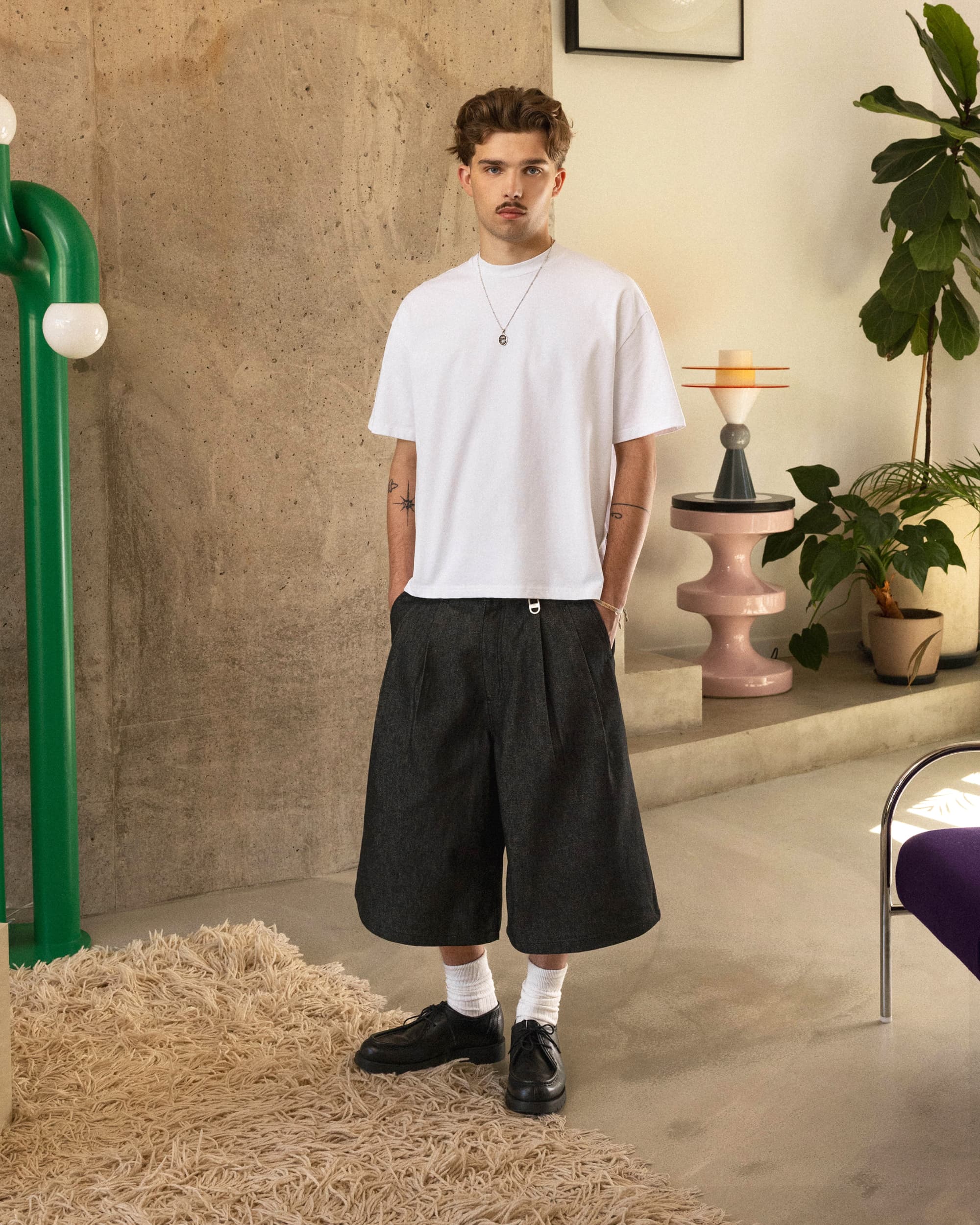 Pleated Onigiri Jorts - Raw Black