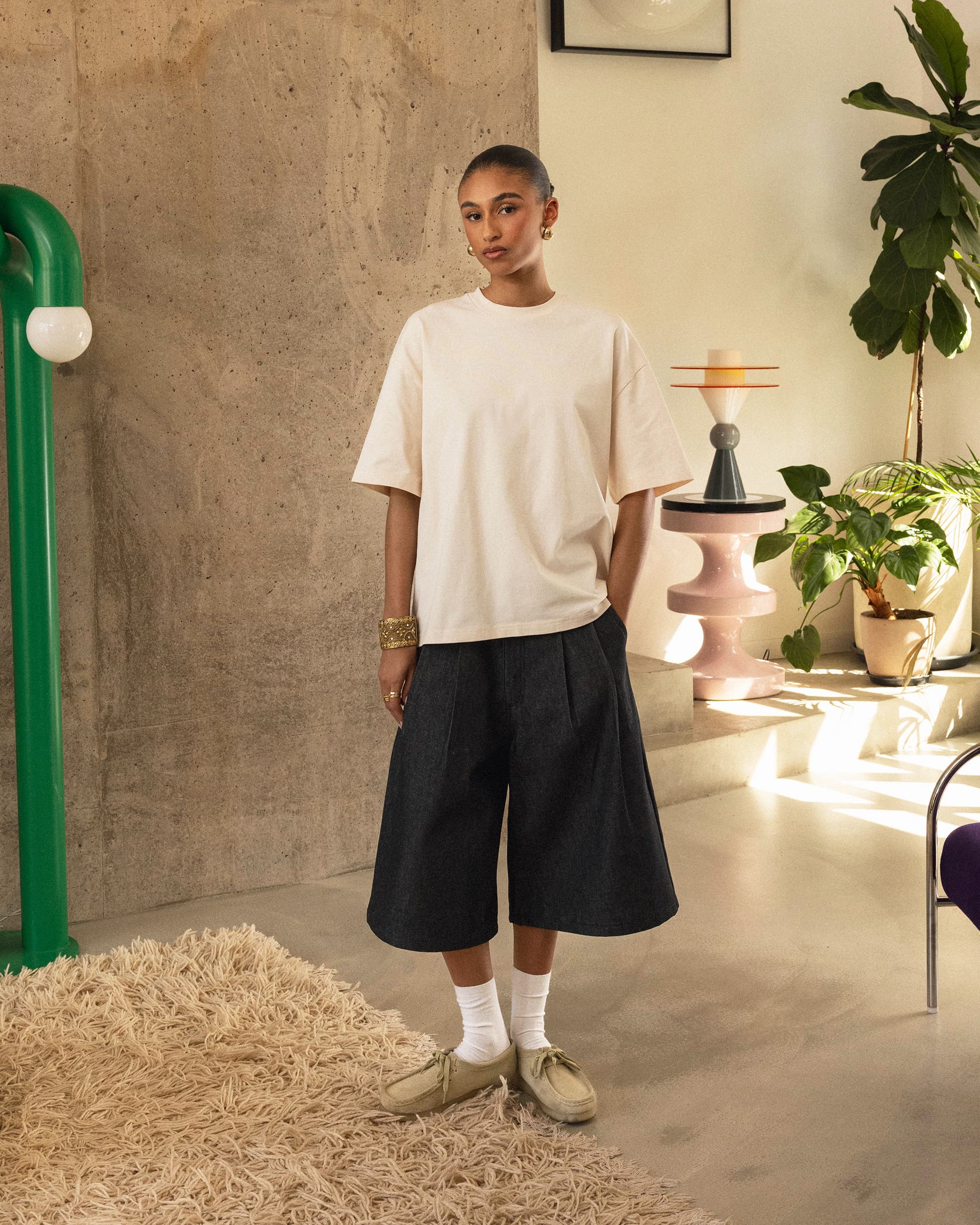 Pleated Onigiri Jorts - Raw Black