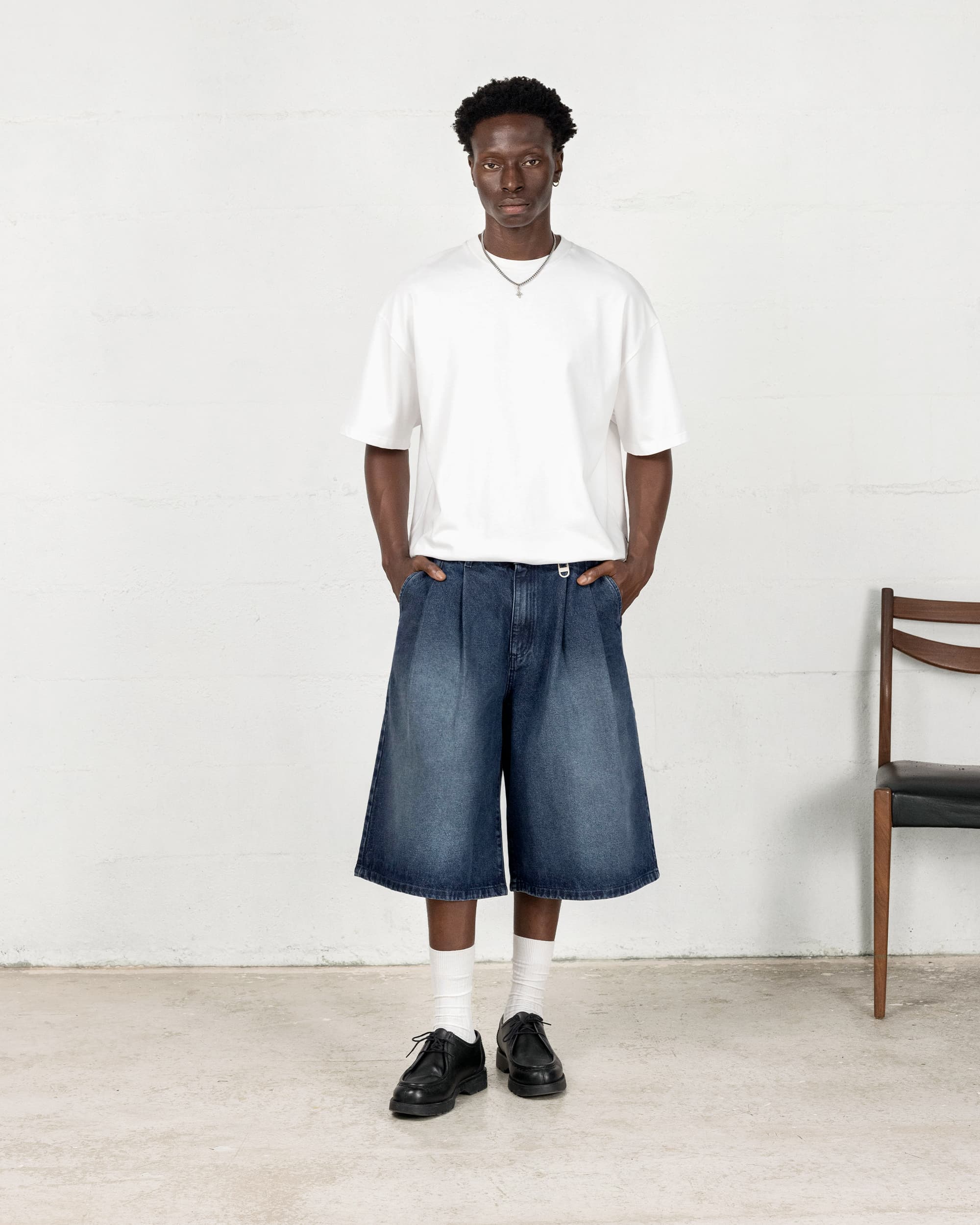 Pleated Onigiri Jorts - Washed Indigo