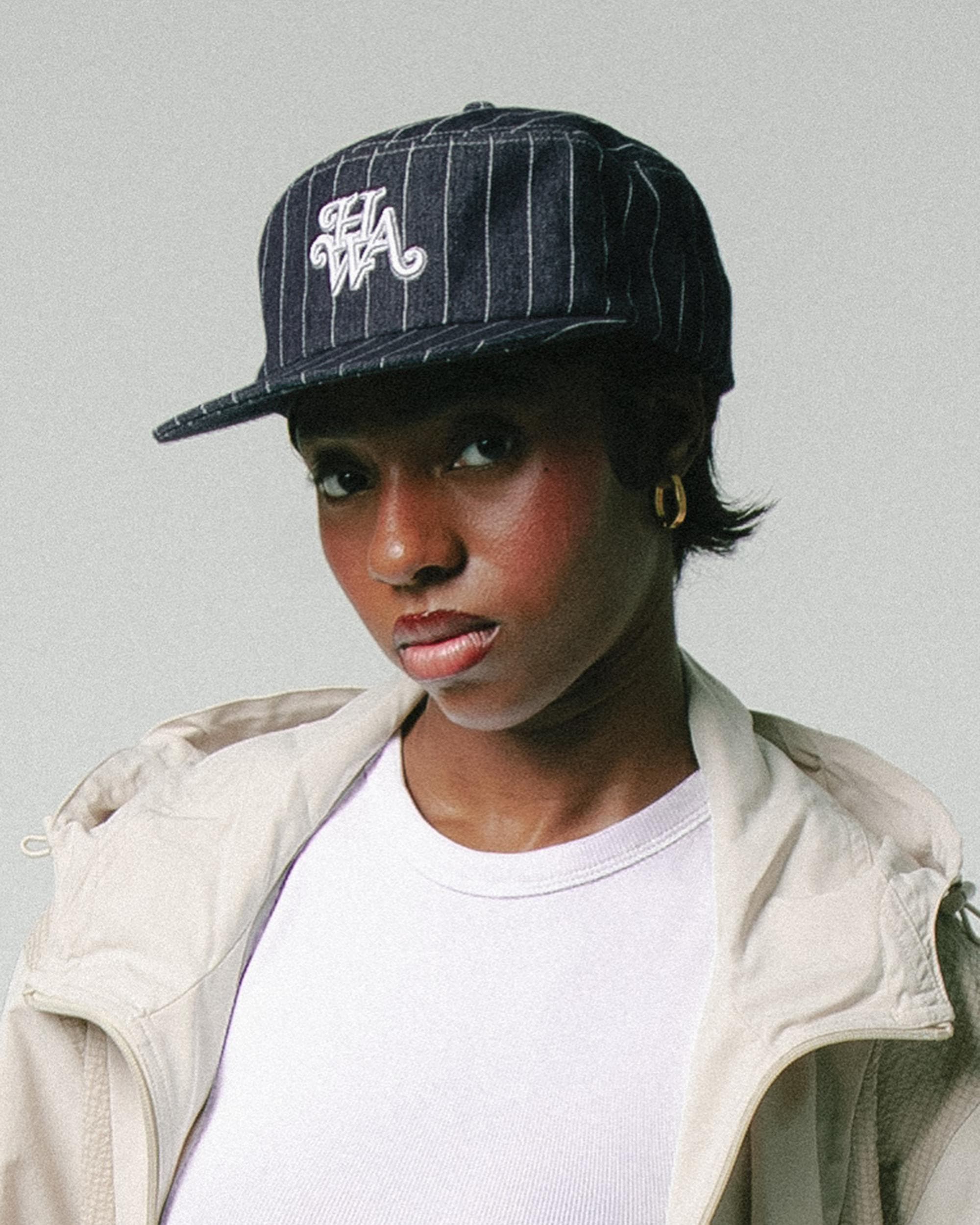 Stripe Monogram Pillbox Cap - Raw