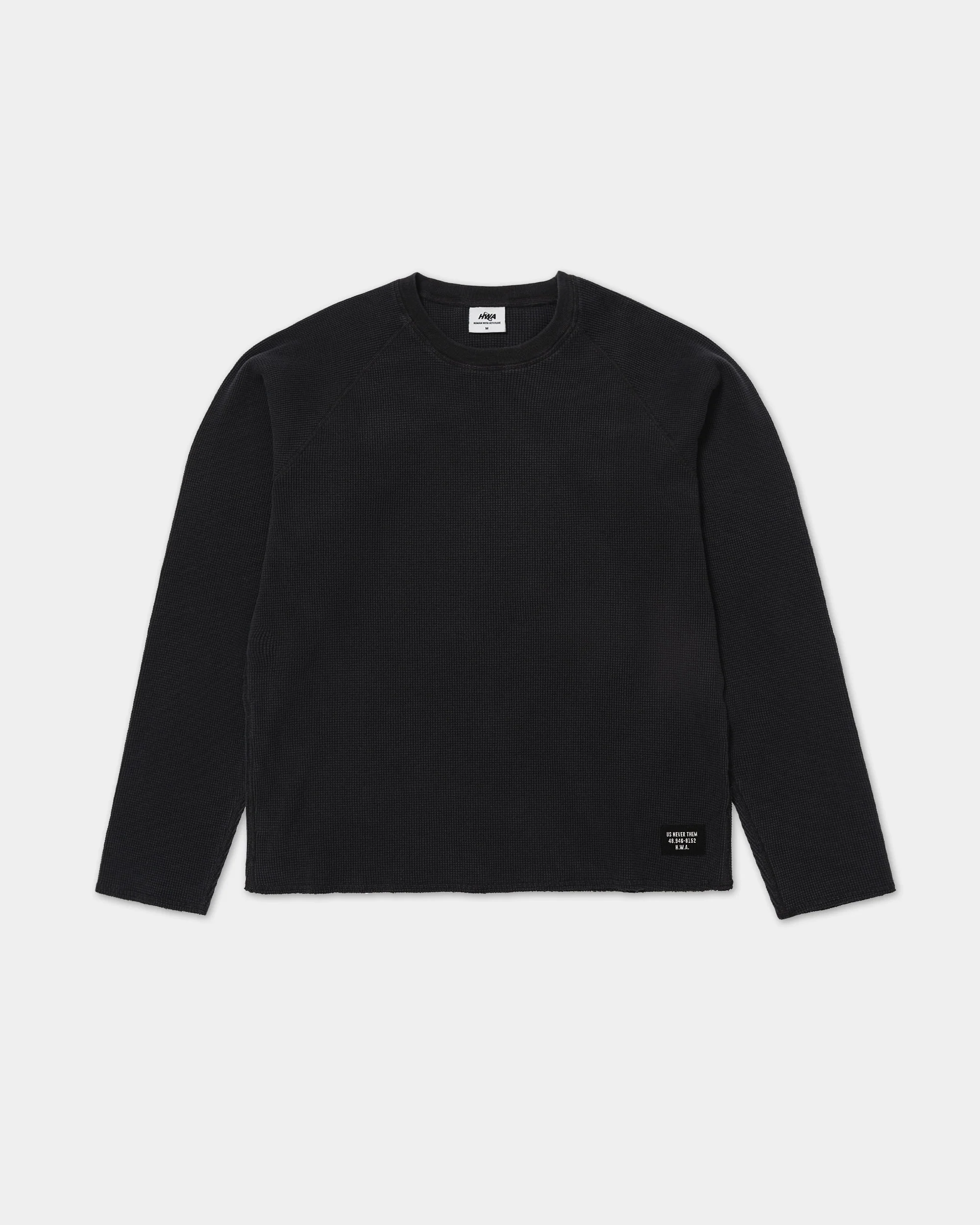 Long-sleeved waffle knit T-shirt - Washed black