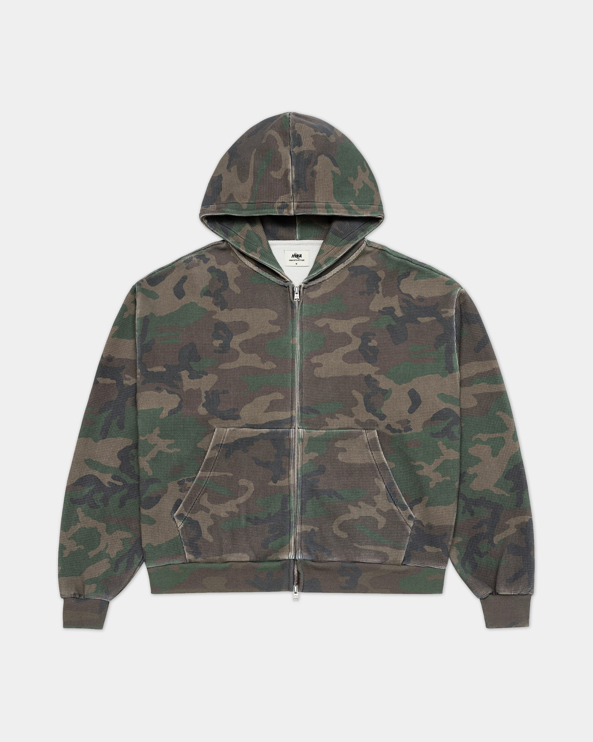 Zip-up hoodie in waffle knit