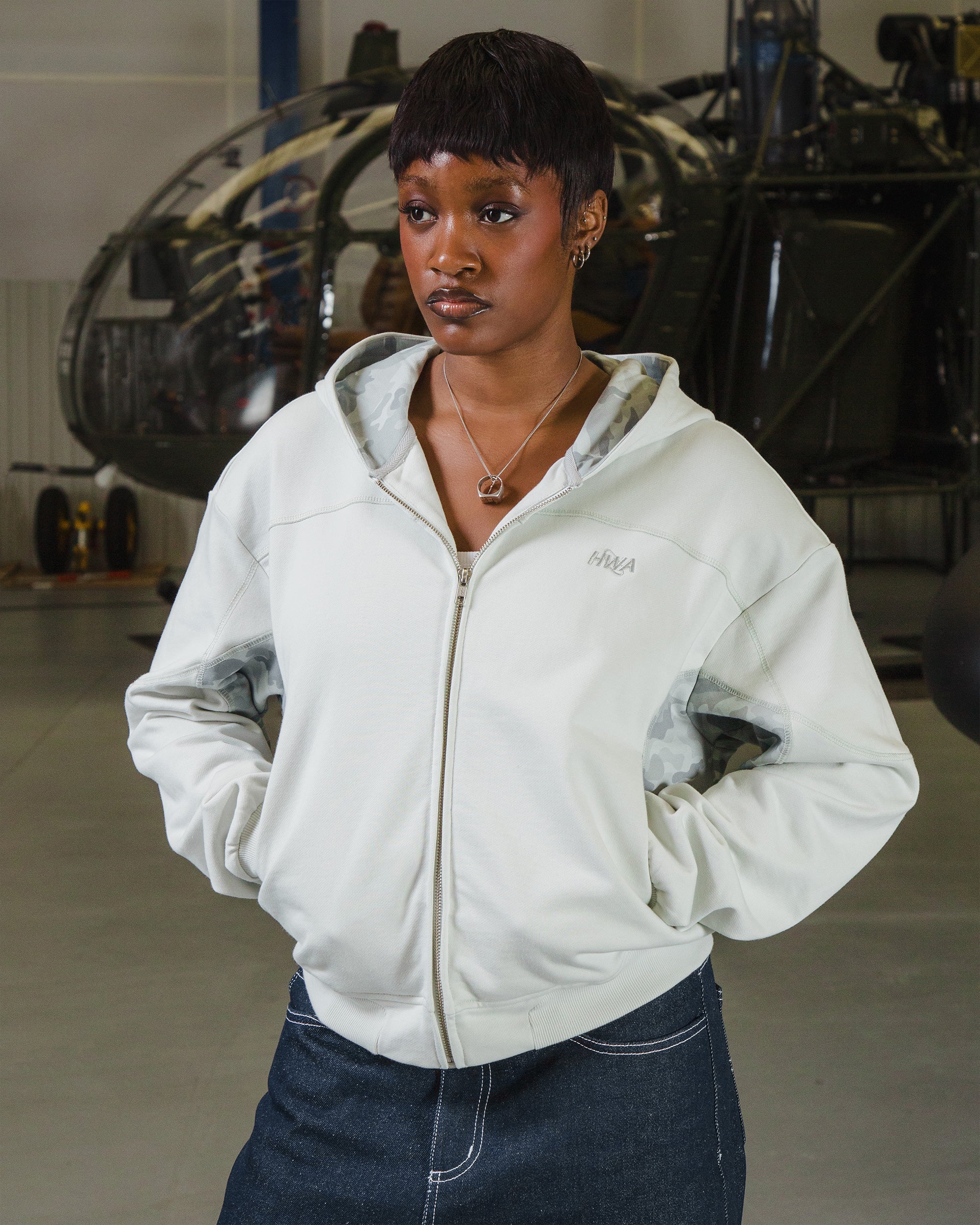 CAMO ZIP-UP HOODIE - GREY