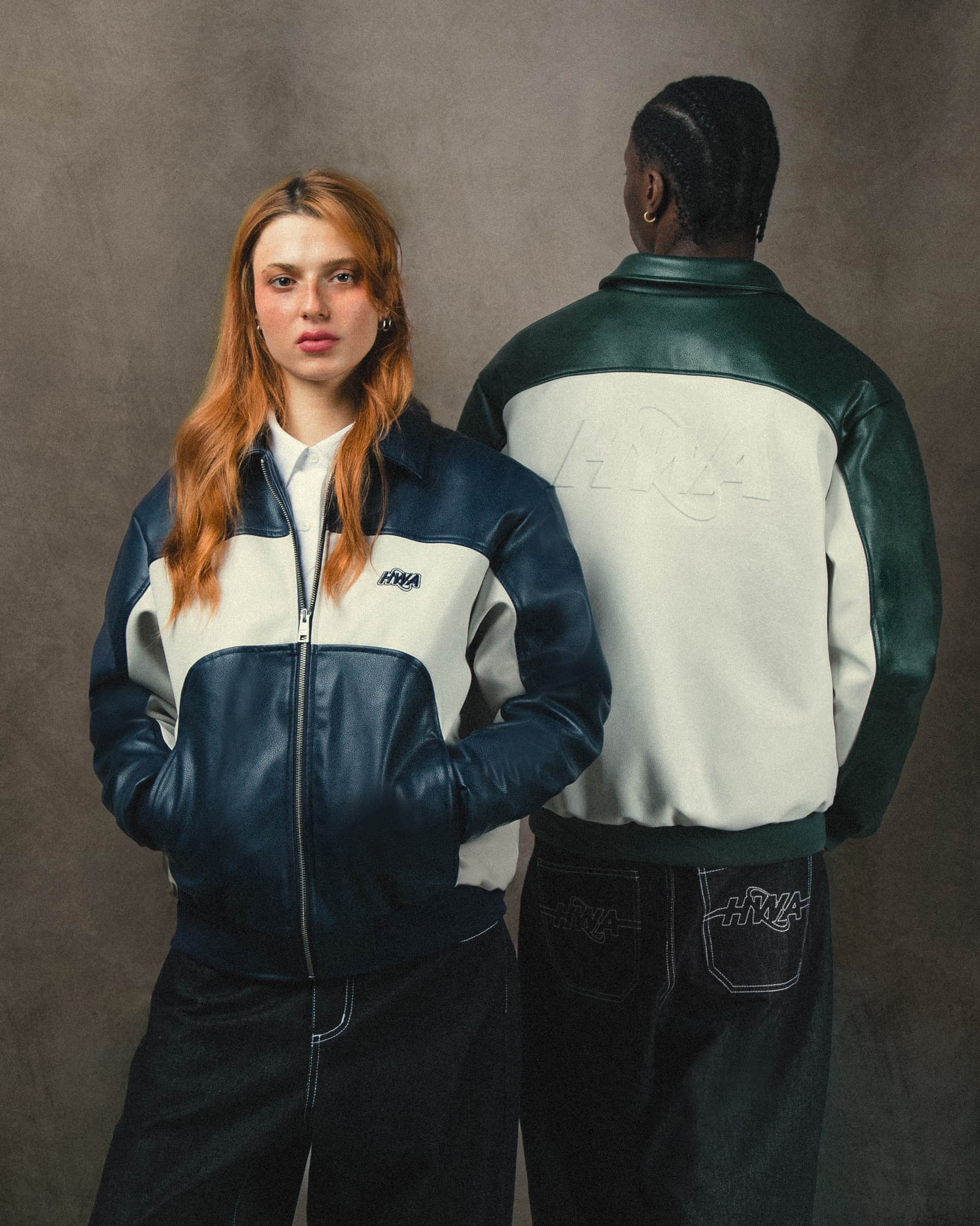 Three 60 blue leather jackets, duo