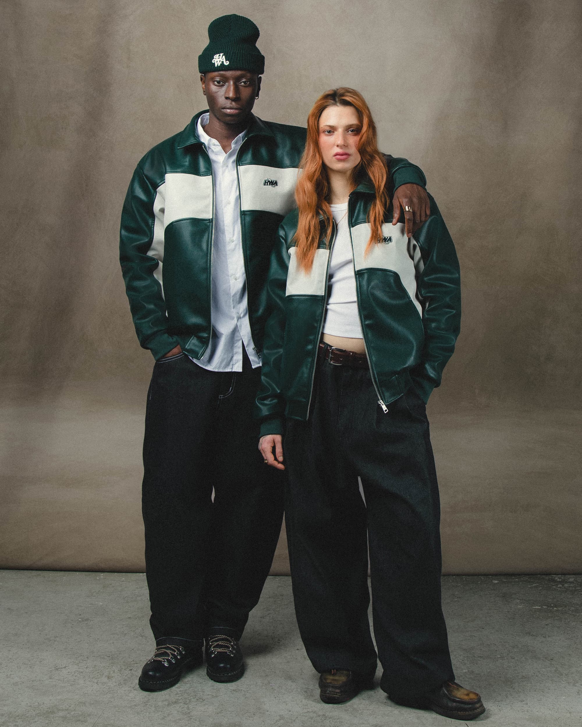 Three 60 green leather jackets, duo
